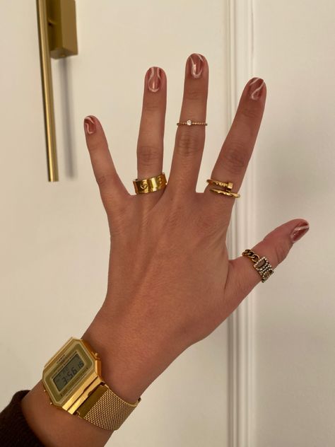 Nails trend nails inspiration nails inspo nails accessories casio gold watch gold rings short nails fall trend fall nails fall inspiration Short Nails Fall, Gold Casio Watch, Casio Gold Watch, Trend Nails, Nails Accessories, Inspiration Nails, Casio Watches, Nails Trend, Current Obsession