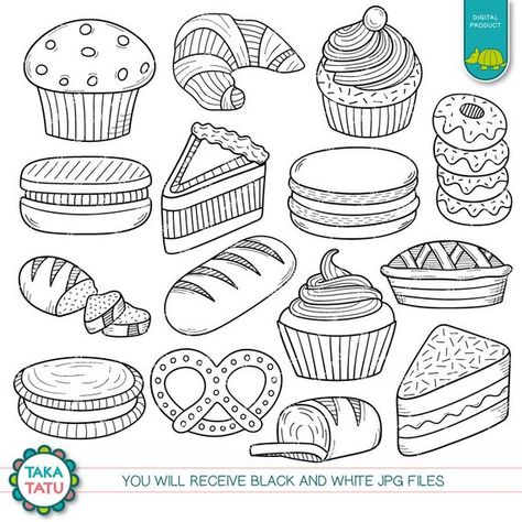 Pastry Clipart, Bakery Clipart, Baking Clipart, Doodles Digital, Food Doodles, Baking Goods, Zen Doodle Art, Kawaii Doodles, Bullet Journal Doodles