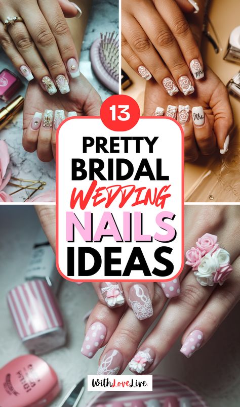 Looking for the perfect bridal nails? 💖✨ Our article showcases gorgeous wedding nail ideas that will make you shine on your special day! From delicate pastels to bold statements, find the style that fits you best. Save this pin for endless wedding nail inspiration! 💍💅 Wedding Fingernails, Wedding Nail Inspiration, Bridal Nails French, Pretty Wedding Nails, Bridal Nail Designs, Lace Nail Design, Nails For Wedding, Wedding Nails Ideas, Wedding Nail Ideas