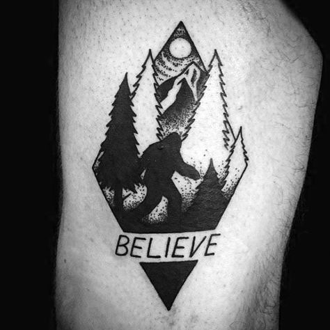 Manly Bigfoot Tattoo Design Ideas For Men Bigfoot Tattoo, Ufo Tattoo, Bigfoot Art, Mythological Creature, Men Tattoo, Men Art, Theme Tattoo, Tattoo Designs For Men, Foot Tattoo