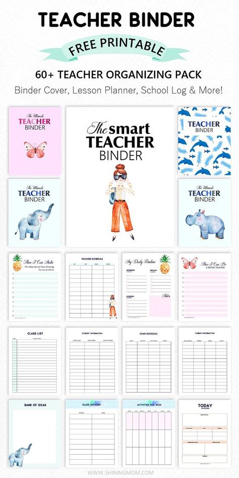 Teacher Binder Printables Free, Free Teacher Binder, Free Lesson Planner, Binder School, Teacher Binder Organization, Editable Teacher Planner, Organizing Printables, Teacher Planner Templates, Teacher Lesson Planner