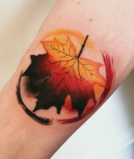 Homemade Tattoos, Autumn Tattoo, Leaf Tattoo, Watercolor Tattoos, Harry Potter Tattoos, Disney Tattoo, Tatuaje A Color, Diy Tattoo, Back Tattoo Women