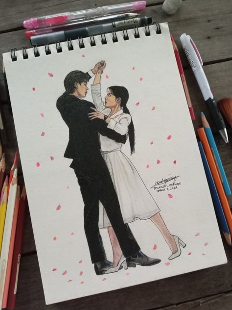 My Demon K-drama Drawing Of A Couple Breaking Up, Sleep Art Aesthetic, K Drama Sketches Easy, Kdrama Actors Drawing, My Demon Kdrama Sketch, K Drama Sketches, My Demon Drawing, Kdrama Painting Ideas, My Demon Kdrama Drawing