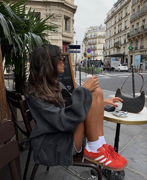 France aesthetic Red Adidas Outfit, Red Sneakers Outfit, Red Adidas Shoes, Red Shoes Outfit, Adidas Gazelle Outfit, Adidas Outfit Women, Adidas Samba Outfit, Adidas Outfit Shoes, Trainers Outfit