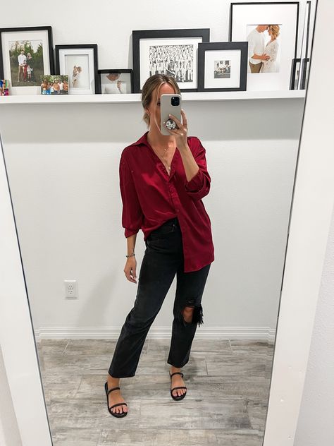 Shop Zeagoo Womens Satin Silk Shirt … and other curated products on LTK, the easiest way to shop everything from your favorite creators. Simple Date Night Outfit, Oversized Silk Shirt, Satin Shirt, Satin Silk, Red Satin, Night Outfits, Silk Shirt, How To Style, Date Night Outfit