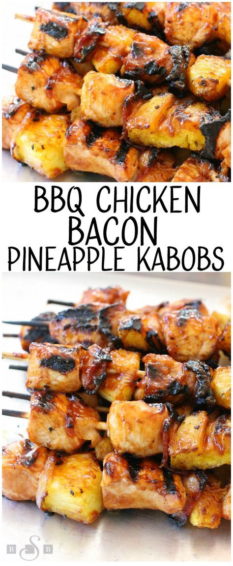 Bacon Pineapple, Pineapple Kabobs, Kabob Recipes, Chicken Kabobs, Chicken Dinners, God Mat, Tender Chicken, Kebabs, Chicken Bacon