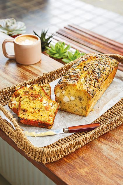 Brunch the Sunday Way feta and olive cake recipe – YOU Magazine - The Mail Savoury Loaf Cake, Savoury Loaf Recipe, Olive Cake Recipe, Savoury Loaf, Mm Cake, Olive Cake, Olive Loaf, Cafe Business, Brunch Spread