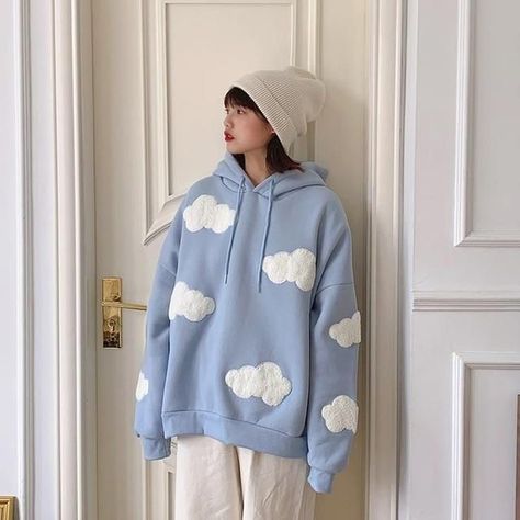 Cloud Sweatshirt, Patchwork Hoodie, Long Sleeve Tops Casual, Sweatshirt Women, Hoodie Outfit, Club Style, Hooded Tops, Style Streetwear, Casual Pullover