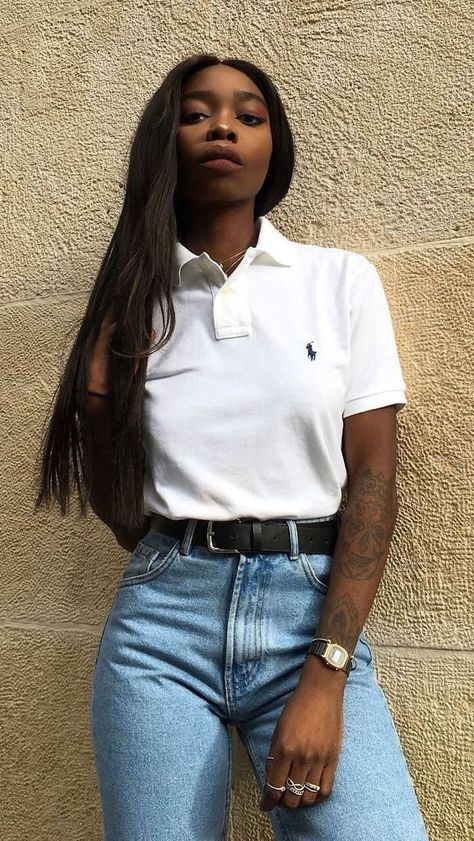 Polo Shirt Outfit Women's, Polo Outfits For Women, Polo Outfits, Polo Shirt Girl, Polo Shirt Outfits, Polo Outfit, Shirt Outfits, Types Of T Shirts, Polo T Shirts