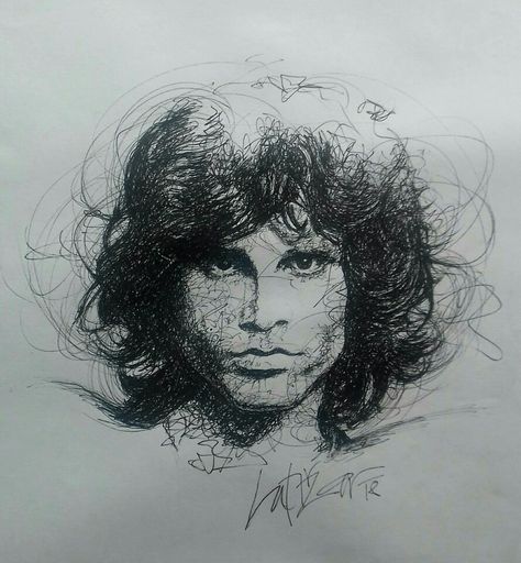 Scrible portrait of Jim Morrison Jim Morrison Drawing, Scribbling Art, Club Artwork, 27 Club, Scribble Art, Japanese Drawings, Jim Morrison, Celebrity Art, Bruce Lee