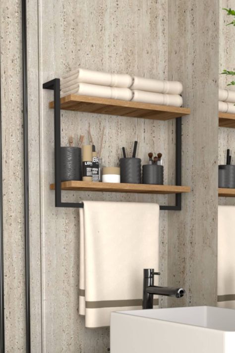 - 【EXTRA STORAGE】 Wall-mounted shelf, an indispensable towel holder for your bathroom, an amazing design for your towels and easy operation that provides extra storage space. - 【METAL STURDY FRAME】 The oven painted metal frame of our shelf makes it extra durable and allows you to get a stylish image at the same time. - 【EASY INSTALLATION】 All fasteners are sent with it. You can easily assemble and mount it on the wall. - 【WONDERFUL DİMENSİONS, METARİALS & WORKMANSHİP】 Our products are designed a Bathroom Standing Shelf Towels, Small Bathroom Industrial Shelf, Bathroom Wall Towel Shelves, Hand Towels Bathroom Shelf, Bathroom Shelves For Towels Farmhouse, Bathroom Towel Storage Towels, Iron Bathroom Decor, Bathroom Shelf With Towel Bar Modern, Shelves Bathroom Towels