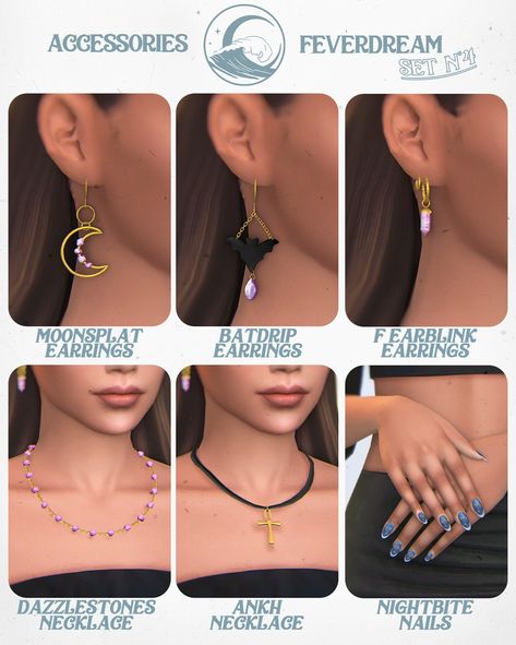 Feverdream Set by simstrouble | Patreon Ts4 Cc Mm Accessories, Sims 4 Trinkets Cc, Ts4 Cc Maxis Match Jewelry, Sims 4 Designer Jewelry Cc, Ts4 Earrings Cc, Sims 4 Maxis Match Earrings, Accessory Sims 4 Cc, S4cc Jewelry, Sims 4 Cc Maxis Match Jewelry