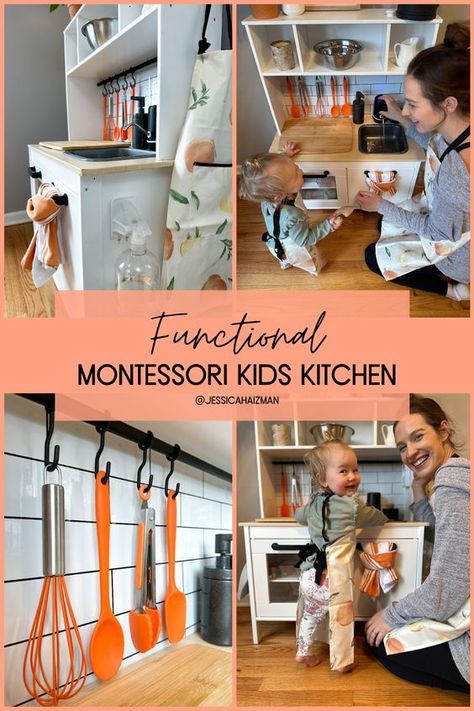 Montessori Self Serve Station, Duktig Kitchen Hack Montessori, Montessori Ikea Kitchen Hack, Play Kitchen Montessori, Ikea Play Kitchen Montessori, Functioning Play Kitchen, Working Ikea Play Kitchen, Montessori Play Kitchen Diy, Ikea Kitchen Hack Kids Montessori