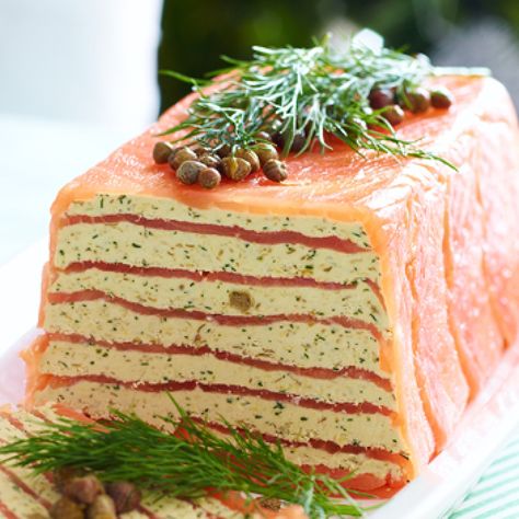 Julie Goodwin's smoked salmon terrine | Women's Weekly Food Salmon Terrine Recipes, Brownie Truffles Recipe, Smoked Salmon Terrine, Salmon Terrine, Terrine Recipe, Pate Recipes, Christmas Cooking, Fish Dishes, Smoked Salmon