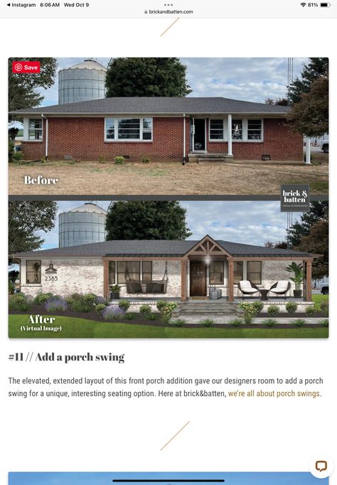 Ranch Home Renovation Before After, Ranch Garage Addition, Roof Lines Addition, Front Porch Addition, Ranch House Remodel, Garage Addition, Porch Addition, Roof Lines, Ranch Home