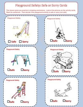 Playground Safety Decision Cards Dangerous Places To Play Worksheet, Playground Safety Activities, Playground Safety Rules, Career Activities, Playground Rules, Teaching Safety, Safety Activities, Playground Safety, Card Workout