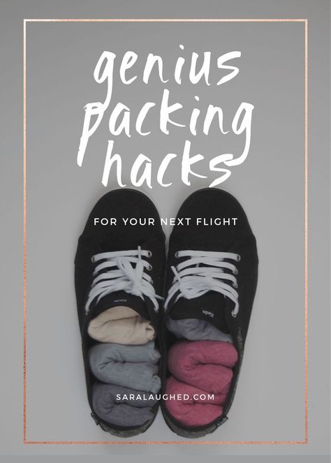 19 super-smart packing hacks for flying! Save for later and click through to read at saralaughed.com. Suitcase Hacks, Flight 19, Suitcase Packing Tips, Smart Packing, Ikea Pax Wardrobe, Packing Hacks, Small Suitcase, Best Travel Accessories, Easy Packing