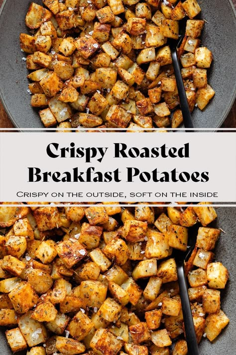 Try these Crispy Breakfast Potatoes for breakfast with eggs, roasted vegetables, or anything else you like! They also make a great side for lunch or dinner. These potatoes are crispy on the outside but still soft and fluffy on the inside. Flavorful, a little spicy, and delicious with anything you serve them with. Whole 30 Breakfast Potatoes, Diced Breakfast Potatoes In Oven, Healthy Potato Meal Prep, Quick Potato Breakfast Recipes, Potato Cubes Breakfast, Breakfast Potatoes With Onions, Red Potato Recipes Breakfast, Potato’s And Eggs, Pan Potatoes Recipes