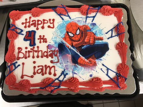 Spider-Man photo sheet cake Spider Man Sheet Cake Ideas, Spider Man Sheet Cake, Spiderman Sheet Cake, Spiderman Cake Design, Diy Cake Smash Photos, Sheet Cake Ideas, Spidey Birthday, Cake Sheet, Spiderman Decorations