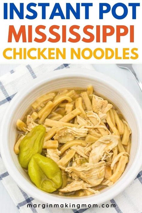 Mississippi Chicken Instant Pot, Instant Pot Mississippi Chicken, Reames Noodles, Simply Happy Foodie, Mississippi Roast Recipe, Chicken Instant Pot, Mississippi Chicken, Chicken And Noodles, Crockpot Roast