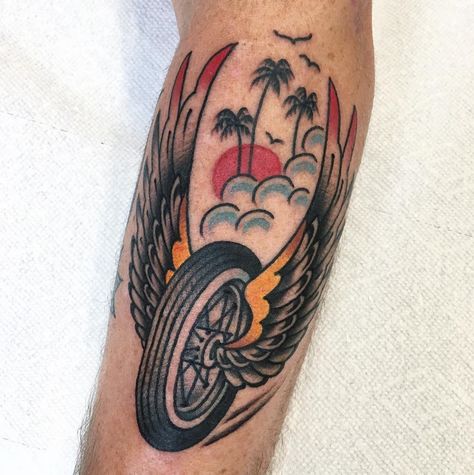 Wing Wheel Tattoo, Wheel And Wings Tattoo, Winged Wheel Tattoo, Moto Tattoo, Biker Tattoos Designs, Hd Tattoos, Motorcycle Tattoo, Wheel Tattoo, Neon Tattoo