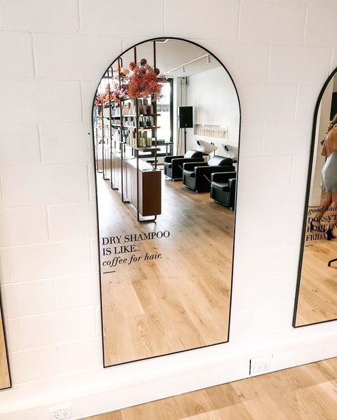 Paige Tuzée on Instagram: “Mirror and window designs and decals for the launch night of @salonjaimmelee ✨ so proud of this girl and her beautiful space 🖤” Photo Both Ideas, Wedding Bathroom Decor, Salon Window Display, Selfie Spot, Salon Mirror, Mirror Quotes, Salon Mirrors, Mirror Vinyl, Mirror Decals