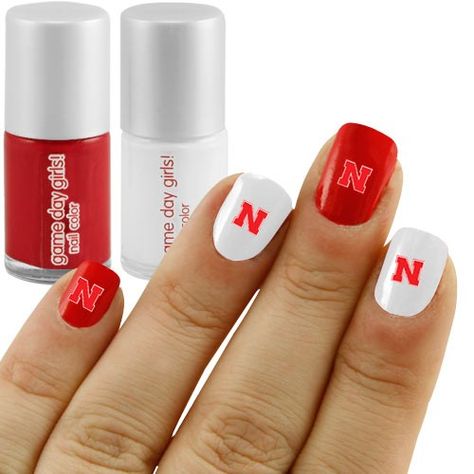 Nebraska Cornhuskers Nail Polish & Decals.... Tennessee Nails, Alabama Nails, Football Nails, Fingernail Art, Uk Nails, Nail Polish Kit, Bleed Blue, Uk Wildcats, Kentucky Basketball