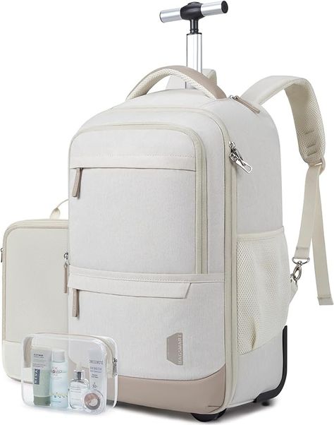 Amazon.com: BAGSMART Rolling Backpack, Water-Resistant Travel Laptop Backpacks with Wheels for Adults, 17 Inch Large Roller Business Backpack Carry on Travel bag with Packing Cube and Toiletry Bag, Beige : Electronics Backpack Suitcase, Rolling Laptop Bag, Roller Backpacks, Bedroom Board, Backpacking Europe Packing List, Carry On Travel, Suitcase Backpack, Water Resistant Backpack, Travel Laptop Backpack