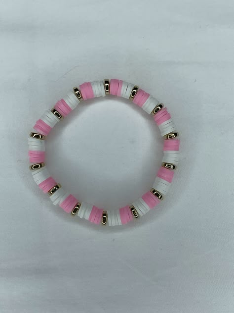 Cute Bracelets Colors, Clay Bead Bracelet Ideas Pink And White, Pink Bead Bracelet Ideas, Birthday Bracelet Ideas, Cheap Pink Polymer Clay Beaded Bracelets, Coquette Clay Bead Bracelets, Pink Clay Bead Bracelet Ideas, Pink Preppy Bracelet, Princess Clay Bead Bracelet