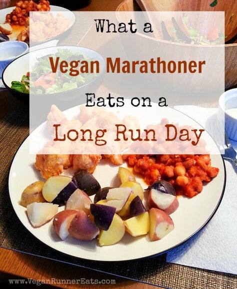 What a vegan marathoner eats on a long run day for best energy and optimal recovery: the exact meal strategy + hydration, plus stretching and foam-rolling. Vegan Runners Meal Plan, Vegan Athlete, Running Diet, Vegan Runner, Running Nutrition, Vegan Athletes, Dinner Plans, Vegan Meal Plans, Half Marathon Training