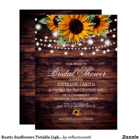 Country Sweet 16, Sunflower Baby Showers, Sunflower Bridal Shower, Bridal Sunflowers, Sunflower Wedding Invitations, String Lights Wedding, Sweet Sixteen Invitations, Bridal Shower Cards, Fall Bridal Shower