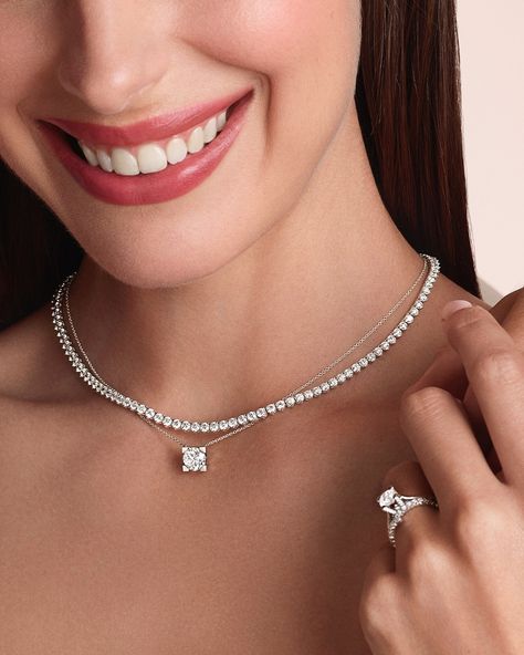 Harry Winston | Accompanied by an HW Logo pendant stud and a sophisticated diamond necklace, an HW Logo engagement ring is a contemporary expression of… | Instagram Classy Diamond Necklace, Harry Winston Engagement Ring Round, Trending Diamond Rings, Harry Winston Necklace, Harry Winston Ring, Minimalist Accessories Jewellery, Long Diamond Necklace, Harry Winston Engagement, Harry Winston Jewelry