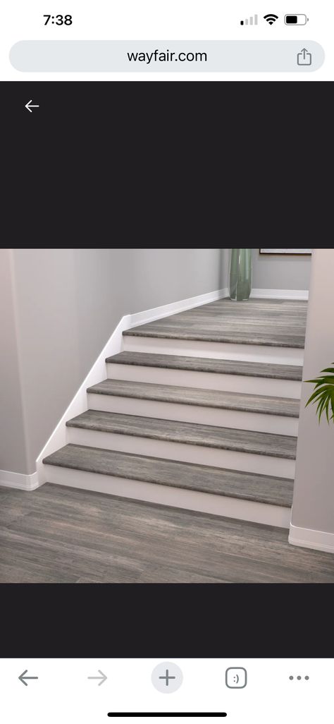 Laminate Flooring On Stairs, Stairs Makeover Ideas, Grey Laminate Flooring, Gray Stairs, Stair Makeover, Stair Railing Design, Grey Laminate, Wood Steps, Wooden Staircases