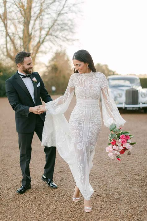 Boho Wedding Dress Winter, Middle East Wedding Dress, Winter Bridal Dress, Unique Engagement Dress, Simple Engagement Dress, White Engagement Dresses, White Jumpsuits, Winter Wedding Gowns, Winter Wedding Outfits