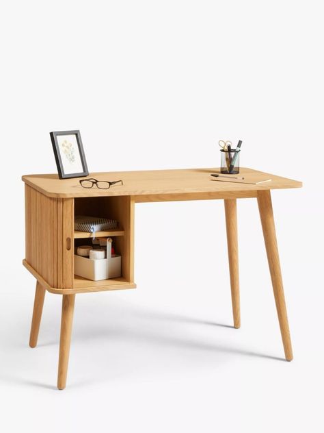 Scandi Office Desk, Scandi Office, Slatted Door, City Bedroom, Desk Oak, Office Wood, Partners Desk, Study Ideas, Functional Desk