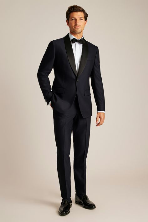 Luxe Italian wool from Marzotto® with a hint of stretch brings this vintage-inspired tuxedo to the modern era. 3 Piece Suit Men Wedding, Groom Attire Vintage, Black Tie Men, All Black Tuxedo, Groom Attire Black, Men's Tuxedo Wedding, Gala Attire, Groom Tuxedo Wedding, Suit For Men Wedding