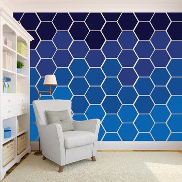 Hexagon Decor, Honeycomb Wall, Hexagon Wall, Wall Pattern, Decor Classroom, Living Room Orange, Vinyl Wall Art Decals, Wall Paint Designs, Kid's Bedroom