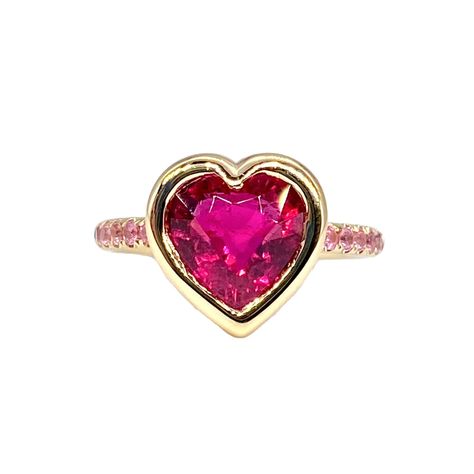 One of a Kind Bezel Set Large Rubellite Heart on Pink Spinel Band Ring Spinel Jewelry, Jane Taylor, Space Jewelry, Wedding Bridesmaid Jewelry, Spinel Ring, Heart Engagement Rings, Accesories Jewelry, Pink Spinel, Pink Sapphire Ring