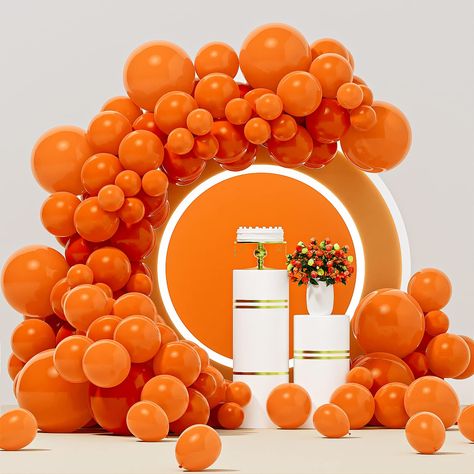 PRICES MAY VARY. WHAT YOU GET：Includes 125 pack orange balloons different sizes, 18inch 5pcs, 12inch 40pcs, 10inch 40pcs, 5inch 40pcs, 1 roll of 16.4 feet decorative strip, 1roll of 100 balloons glue, 2 roll of 32ft orange ribbons PREMIUM QUALITY：The orange party decorations have been rigorously tested and are made of high-quality natural latex material, safe and non-toxic. It is durable and not easy to burst or deflate, both adults and kids can use it safely FOR EVERY OCCASION：The orange party Orange Birthday Party Decorations, Orange Party Theme, Glow Backdrop, Orange Balloon Garland, Halloween Birthday Decorations, Harvest Festivals, Sport Events, 1 Balloon, Orange Balloons