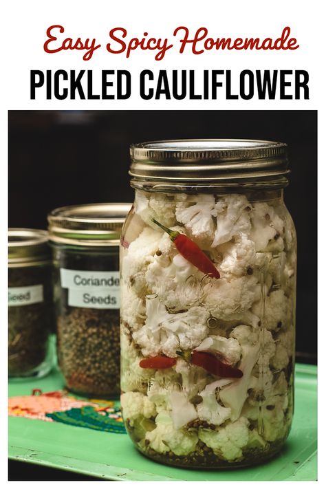 Easy Spicy Homemade Pickled Cauliflower - crisp, tart and a little bit spicy! Goes great on salads or as an amazing addition to an appetizer tray! Instructions for both water canning and quick pickling! #pickledcauliflower #cauliflowerrecipes Easy Meatless Pasta, Water Canning, Meatless Pasta, Pickled Cauliflower, Appetizer Tray, Fermentation Recipes, Appetizer Trays, Bacon Tomato, Homemade Pickles