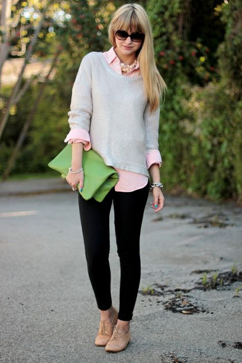 Collar Shirt With Sweater, Cute Outfits With Leggings, Preppy Fall, Wardrobe Inspiration, Outfit Goals, Collared Shirt, Oxford Shirt, Work Attire, Clothing Ideas