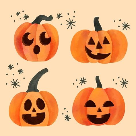 Colección de calabazas de halloween en a... | Free Vector #Freepik #freevector #acuarela #halloween #celebracion #feliz Calavasa Halloween, Makijaż Sugar Skull, Halloween Calabazas, Marcos Halloween, Halloween Pinata, Halloween Party Flyer, Halloween Infantil, Thanksgiving Background, Thanksgiving Banner