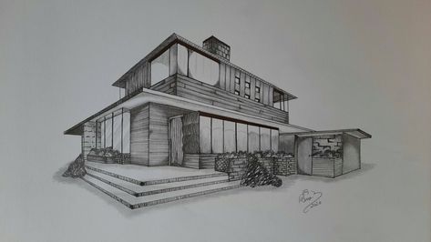 3d House Sketch, 2 Vanishing Point Drawing, 2 Point Perspective Drawing Exterior, 2point Perspective Drawings House, 2 Point Perspective Exterior, Arhitectura Drawing House, 2point Perspective Drawings, Modern House Drawing Sketches, 2 Point Perspective Drawing Houses