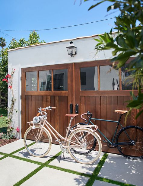 Spanish Garage, Garage Transformation, Spanish Revival Home, Spanish Bungalow, Carriage Doors, Garage Studio, Bungalow Renovation, Spanish Home, Spanish Style Home