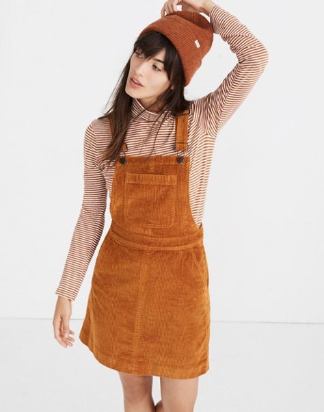 Overall Dress Outfit, Corduroy Overall, Corduroy Overall Dress, Madewell Dresses, Moda Vintage, Gold Orange, Overall Dress, Outfits Casuales, Dress Clothes For Women