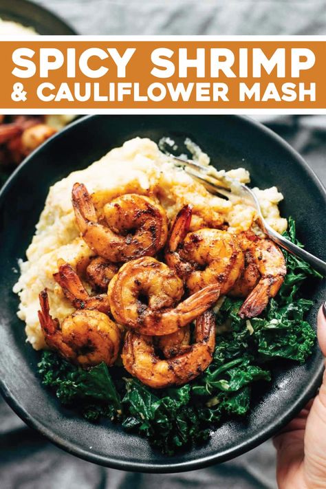 Garlic Kale, Cauliflower Mash, Recipe List, Mash Recipe, Kale Recipes, Soup Diet, Spicy Shrimp, Mashed Cauliflower, Shrimp And Cauliflower