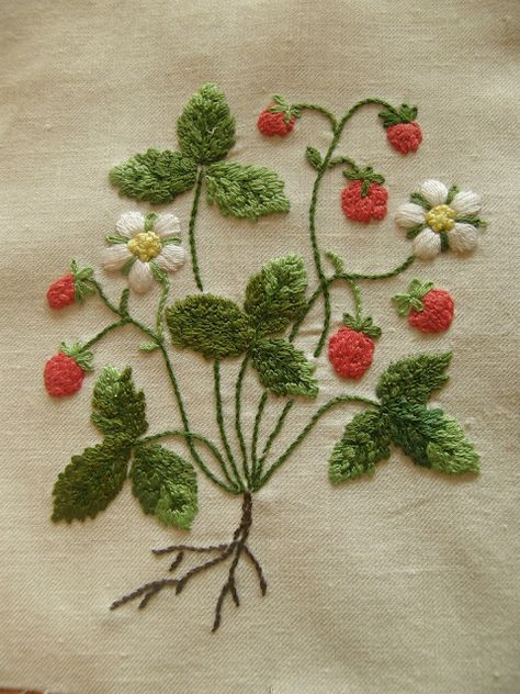 Wild strawberries Books Embroidery, Book Embroidery, Strawberry Embroidery, Ribbon Embroidery Kit, Framed Embroidery, Embroidery Book, Hand Embroidery Projects, Hand Embroidery Flowers, Needlework Embroidery