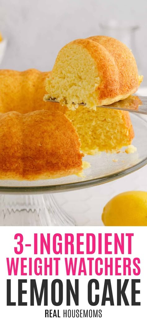 This guilt-free 3-Ingredient Weight Watchers Lemon Cake is the perfect sweet indulgence to enjoy without derailing your daily points count! #Realhousemoms #weightwatchers #lemoncake #healtydessert #dessert #sweettooth #guiltfree #superbowl #valentines Ww Lemon Cake, Weight Watchers Lemon Cake, Weight Watchers Cake Recipes, Weight Watchers Cake, Low Cal Desserts, Weight Watchers Food Points, Low Cal Dessert, Weight Watchers Dessert, Low Fat Desserts