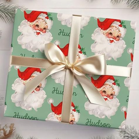 Santa Wrapping Paper, Santa Wrapping, Toy Trees, Cardboard Shipping Boxes, Green Santa, Paper Vintage, Custom Wrapping Paper, Holiday Gift Wrap, Etsy Personalized Gifts