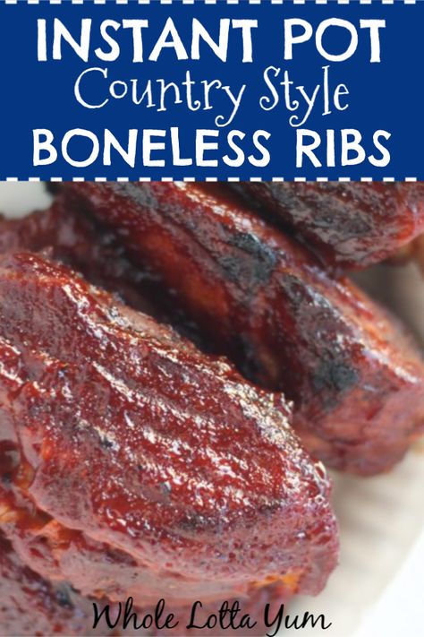 Instant pot country style pork ribs for your pressure cooker or instant pot! These yummy boneless ribs make an easy dinner that's also keto and low carb too. #pressurecooker #instantpot #easydinners #easymeals #keto #ketorecipes #lowcarb Instant Pot Country Ribs Recipe, Cooking Ribs In Instant Pot, Instapot Bbq Country Style Ribs, Bbq Boneless Pork Ribs Instant Pot, Instapot Ribs Instant Pot, Pressure Cooker Ribs Pork Instant Pot, Insta Pot Country Style Ribs Recipe, Country Style Pork Ribs Pressure Cooker, Ribs In Instapot Recipe